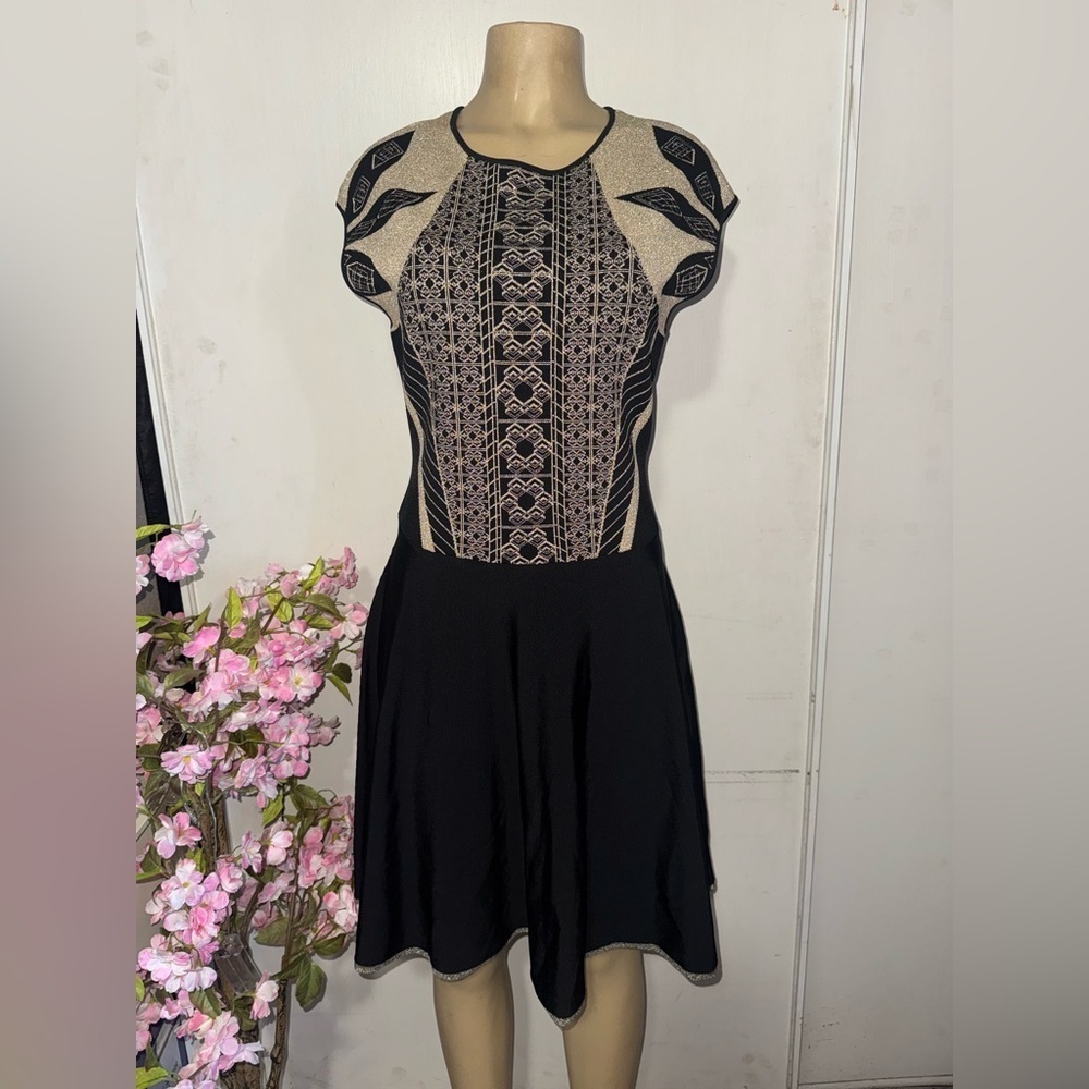 Ted Baker Black and gold Patterned Mini Dress - Picture 2 of 12